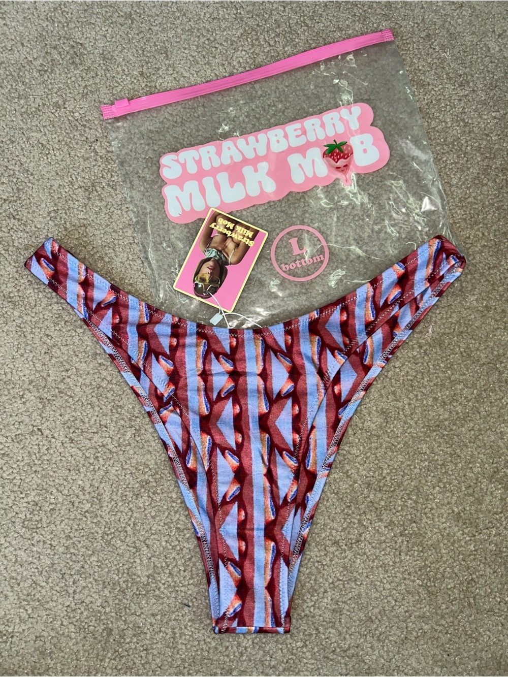 Strawberry Milk Mob Red and Light Blue High-Cut Bikini Bottom